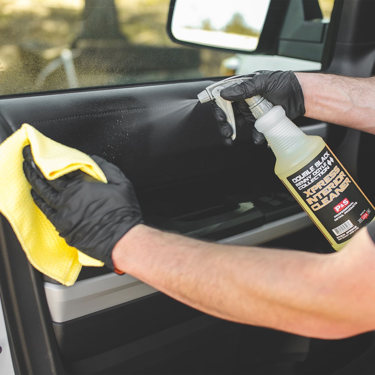 P&S Xpress applied to microfiber towel for dashboard cleaning